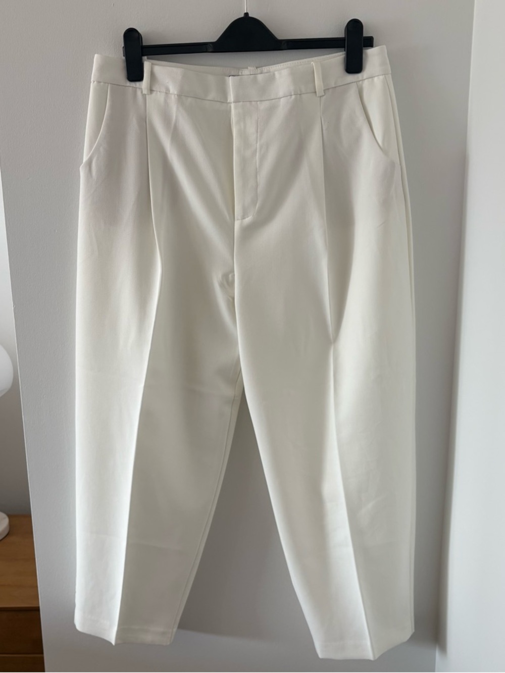 Zara Women’s Pleated Pants Trousers with Pockets In Oyster-White Size XL